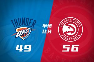 双方残阵!老鹰半场56-49领先雷霆 兰代尔13分3帽 马拉8+6+5+4帽